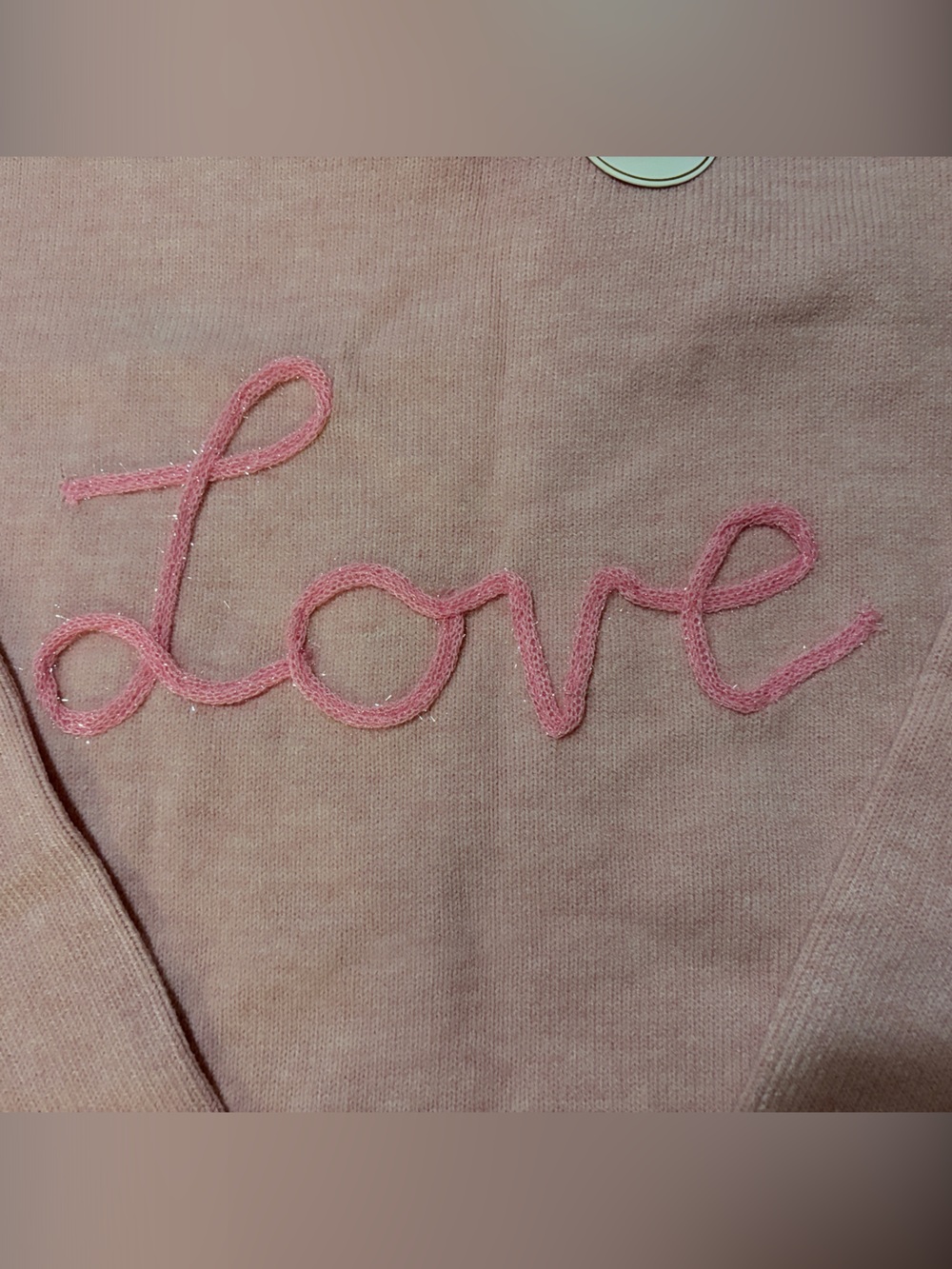 Lands' End Pink 'Love' Script Crewneck Sweater